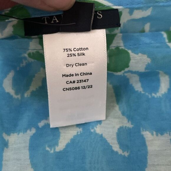 TALBOTS Kimono Shawl Blouse Size Large Blue Green NEW Summer Cotton Silk Coastal - Picture 6 of 6